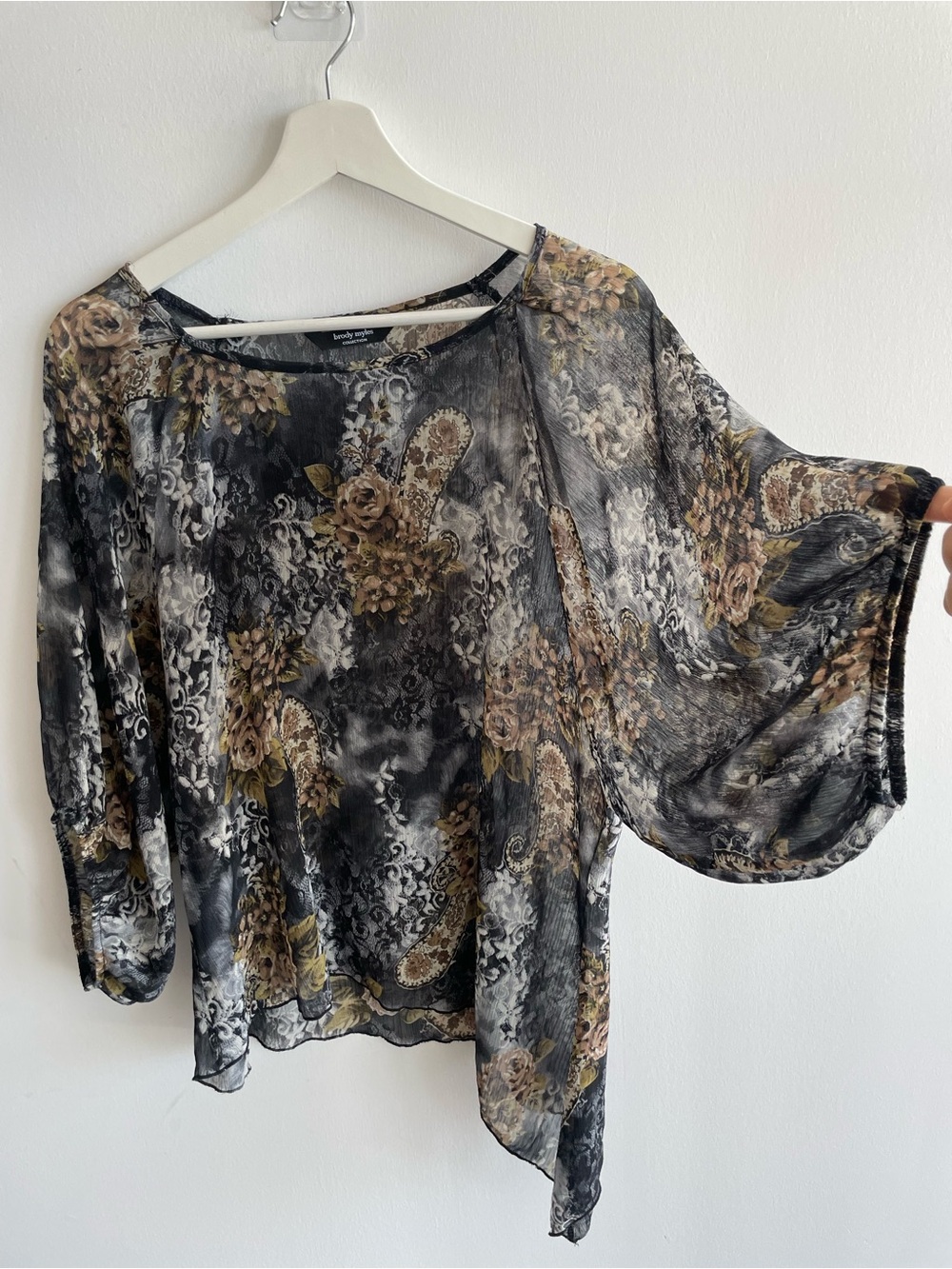 INC International Concepts Sheer Floral Dolman Blouse - Black & Cream